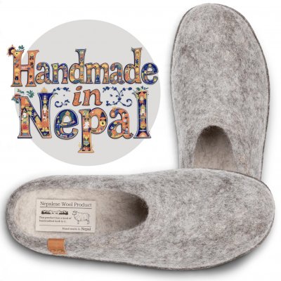 green comfort ulltofflor äkta fotriktiga sköna varma bekväma dam herr Nepal handtovad ljusgrå mockasula