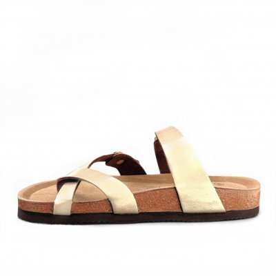 Cph-Comfort Biosandal korsade remmar tåsandal guld dam sandal toffla läder lätt stabil bekväm fotriktig
