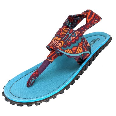 Gumbies Slingbacks Flip-Flops turkos turquoise vintage mönstrad lila svart orange hälrem Unisex dam herr tåsandal sommar tyg gum
