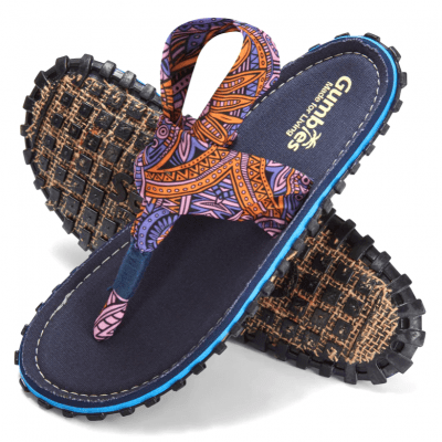 Gumbies Slingbacks Flip-Flops Aztec mönstrad lila svart orange hälrem Unisex dam herr tåsandal sommar tyg gummisula sandal