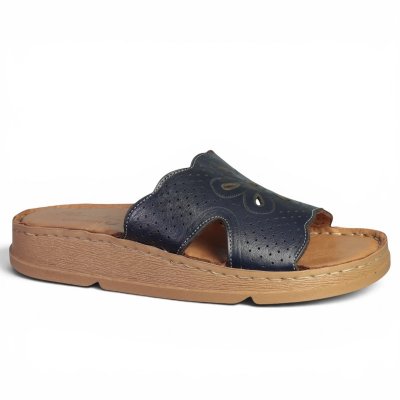 Rosa negra comfort slip in sandal skinn mönster dam sommar navy blå fotriktig bekväm