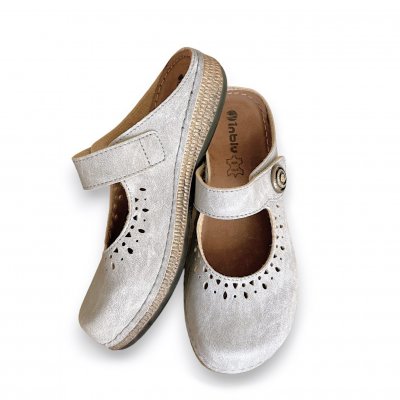 Inblu clog dam sandal skinn lätt stabil bekväm fotriktig täckt tå hålmönster