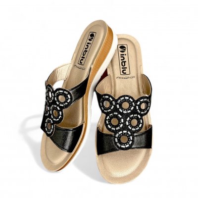 Inblu sandalett dam pu läder lätt stabil bekväm fotriktig svart black