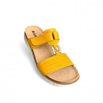 Inblu sandal dam skinn lätt stabil bekväm fotriktig yellow gul