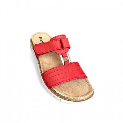 Inblu sandal dam skinn lätt stabil bekväm fotriktig röd red