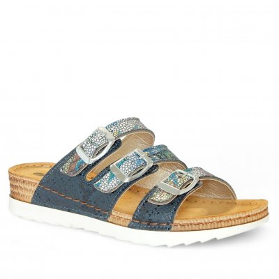 Inblu sandal svart dam puläder mocka ställbara remmar lätt stabil bekväm fotriktig klack blue blå blommig