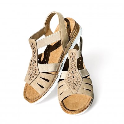 Inblu sandalett dam läder lätt stabil bekväm fotriktig sand beige ljusbrun kräm