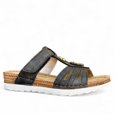 Inblu slipin sandalett dam läder lätt stabil bekväm fotriktig black svart guld