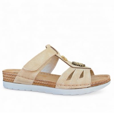 Inblu slipin sandalett dam läder lätt stabil bekväm fotriktig sand beige ljusbrun kräm