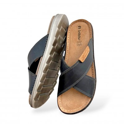 inblu sandal slippers herr skinn fotriktig slipin slipon mjuk stöd kryss mörkbrun