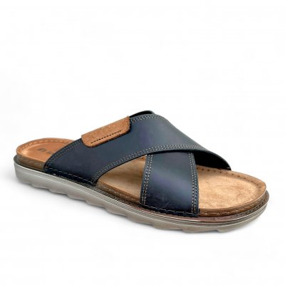 inblu sandal slippers herr skinn fotriktig slipin slipon mjuk stöd kryss mörkbrun