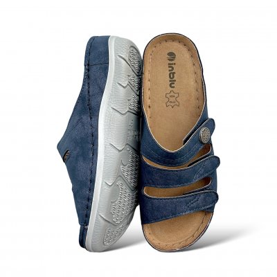 Inblu sandal dam skinn lätt stabil bekväm fotriktig klack blå blue skimmer glitter metallic