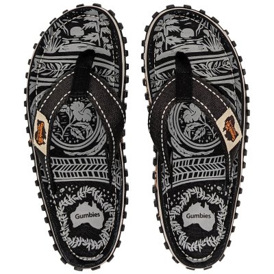 Gumbies classic islander Flip-Flops Unisex midnight ba´´lack svart mönster dam herr tåsandal sommar tyg gummisula sandal