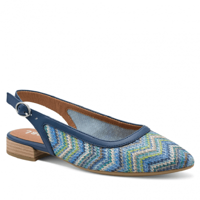 Jana bali Softline slingback dam klack loafer sko lågsko finsko kostymsko puläder textil bred läst fotriktig mjuk denim blå mult