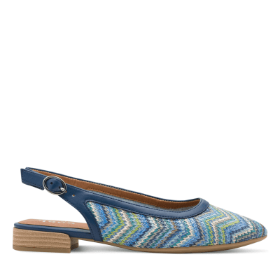 Jana bali Softline slingback dam klack loafer sko lågsko finsko kostymsko puläder textil bred läst fotriktig mjuk denim blå mult