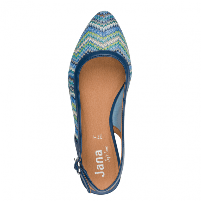 Jana bali Softline slingback dam klack loafer sko lågsko finsko kostymsko puläder textil bred läst fotriktig mjuk denim blå mult