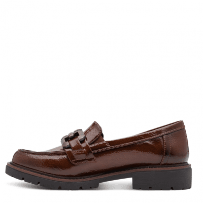 jana softline eloq lågsko loafer resår grov sula fotriktig foam mjuk fotbädd urtagbar cognac brun lack patent