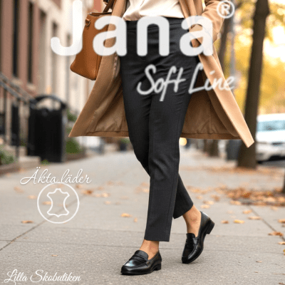 jana softline komo lågsko loafer äkta skinn leather fotriktig foam mjuk fotbädd urtagbar svart black