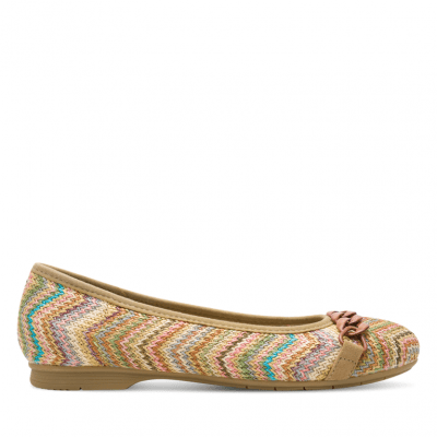 Jana panama Softline Ballerinasko fest damsko lågsko finsko kostymsko textil bred läst fotriktig mjuk beige multi