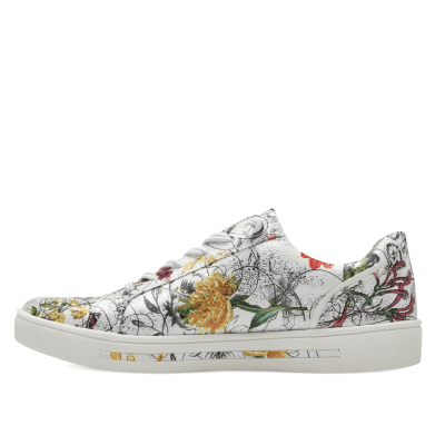Jana sitane Soft Line Sneaker med dragkedja Rymlig Läst vit blommig white flower vegan h-bredd komfort memoryfoam skinn d