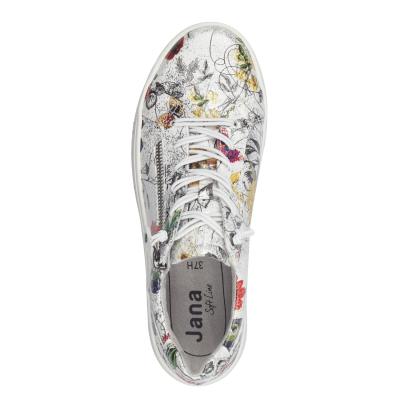Jana sitane Soft Line Sneaker med dragkedja Rymlig Läst vit blommig white flower vegan h-bredd komfort memoryfoam skinn d
