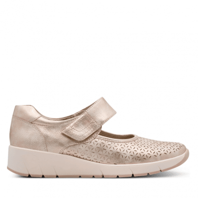 jana softline ellie lågsko ballerina hålmönster slejf fotriktig foam mjuk fotbädd rose gold guld