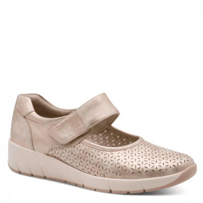 jana softline ellie lågsko ballerina hålmönster slejf fotriktig foam mjuk fotbädd rose gold guld