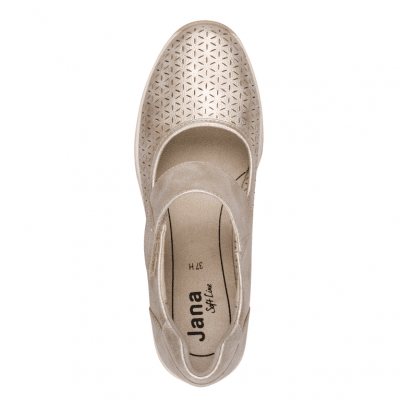 jana softline ellie lågsko ballerina hålmönster slejf fotriktig foam mjuk fotbädd rose gold guld