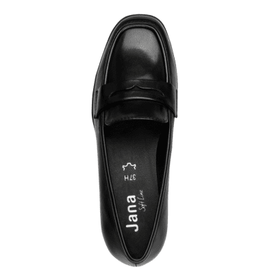jana softline komo lågsko loafer äkta skinn leather fotriktig foam mjuk fotbädd urtagbar svart black