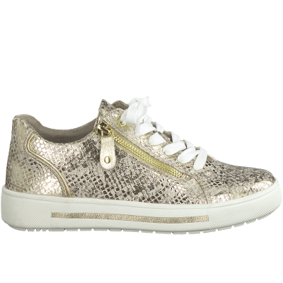 Jana Soft Line Sneaker med dragkedja Rymlig Läst gold guld metall structure struktur krokodil h-bredd komfort memoryfoam skinn d