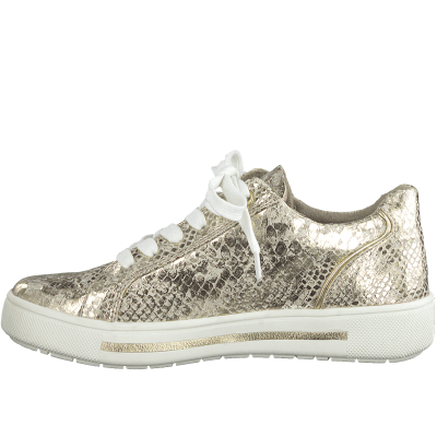 Jana Soft Line Sneaker med dragkedja Rymlig Läst gold guld metall structure struktur krokodil h-bredd komfort memoryfoam skinn d