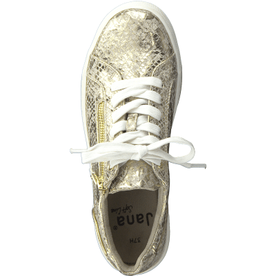 Jana Soft Line Sneaker med dragkedja Rymlig Läst gold guld metall structure struktur krokodil h-bredd komfort memoryfoam skinn d