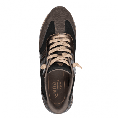 Jana step in slip on Soft Line Sneaker dam black comb svart grå beige Rymlig läst h-bredd komfort bekväm fotriktig walking prome