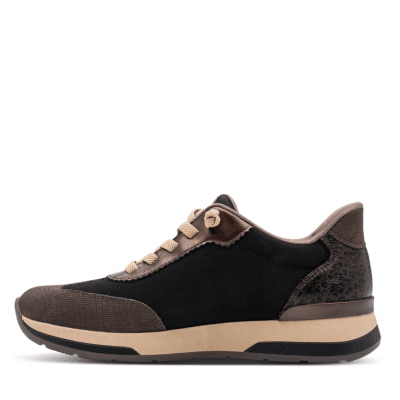 Jana step in slip on Soft Line Sneaker dam black comb svart grå beige Rymlig läst h-bredd komfort bekväm fotriktig walking prome