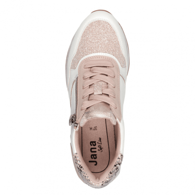Jana somon Soft Line Sneaker med Rymlig Läst rosa vit snake vegan h-bredd komfort memoryfoam textil damsko fotriktig