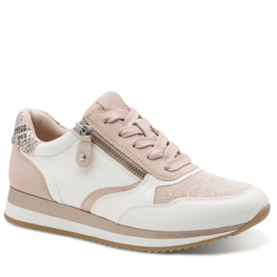 Jana somon Soft Line Sneaker med Rymlig Läst rosa vit snake vegan h-bredd komfort memoryfoam textil damsko fotriktig