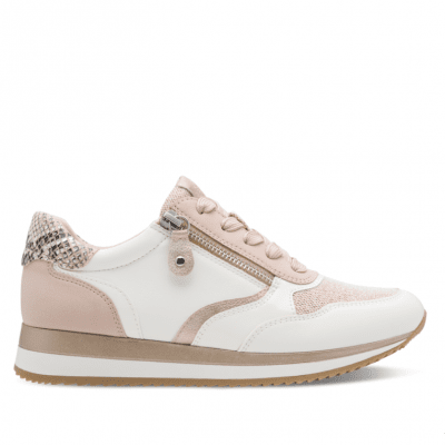 Jana somon Soft Line Sneaker med Rymlig Läst rosa vit snake vegan h-bredd komfort memoryfoam textil damsko fotriktig