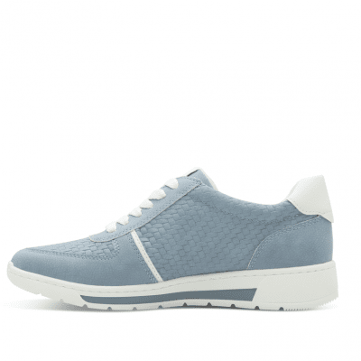 Jana woka Soft Line Sneaker med dragkedja Rymlig läst denimblå ljusblåäst white vit structure struktur krokodil h-bredd komfort