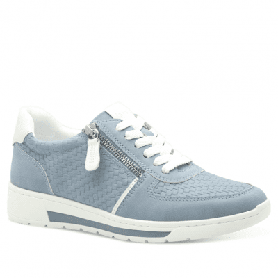 Jana woka Soft Line Sneaker med dragkedja Rymlig läst denimblå ljusblåäst white vit structure struktur krokodil h-bredd komfort