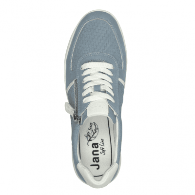 Jana woka Soft Line Sneaker med dragkedja Rymlig läst denimblå ljusblåäst white vit structure struktur krokodil h-bredd komfort