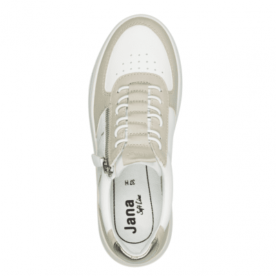 jana zango Soft Line beige vit white Sneaker med dragkedja Rymlig Läst h-bredd komfort memoryfoam dam