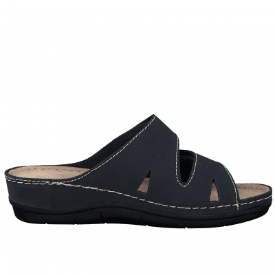 Marco Tozzi Comfort Damsandal navy marinblå läder skinn lätt stabil bekväm fotriktig klack