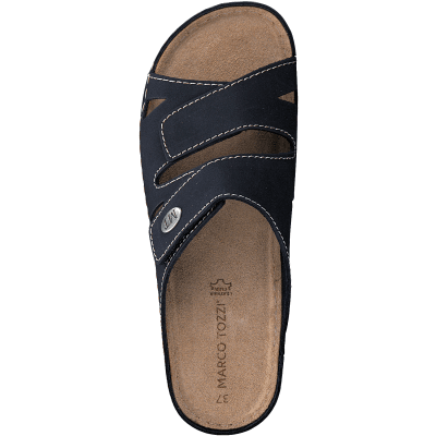 Marco Tozzi Comfort Damsandal navy marinblå läder skinn lätt stabil bekväm fotriktig klack