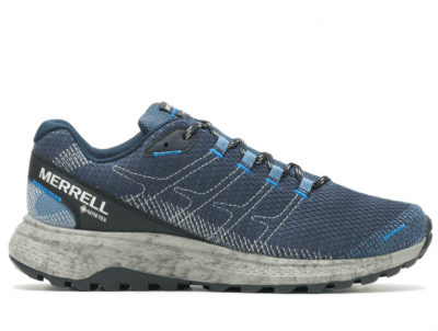 merrell herr mens fly strike navy blå gore tex vattentät herr herrsko löpar jogging fritidssko sneaker lätt stabil