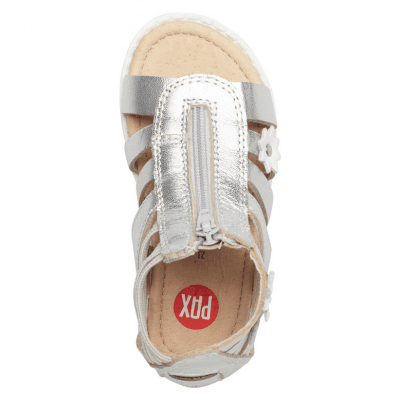 pax alice sandal barn silver blommor dragkedja läder