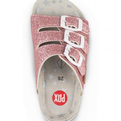 Pax edda biosandal barn rosa glitter kork mocka vit