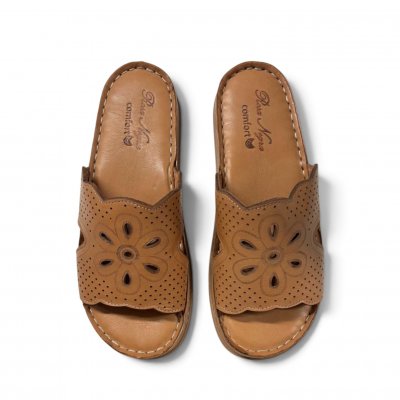 Rosa negra comfort slip in sandal skinn mönster dam sommar tan brun fotriktig bekväm