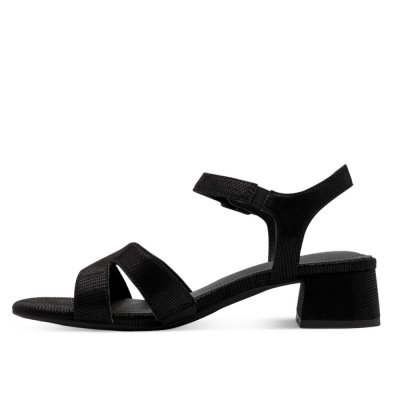 Jana zoe Softline sandalett klack damsko fest finsko kostymsko puläder textil bred läst fotriktig mjuk svart metallic