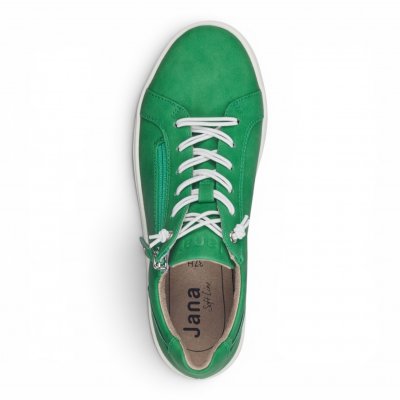 Jana sitane Soft Line grön vit green Sneaker med dragkedja Rymlig Läst h-bredd komfort memoryfoam skinn dam