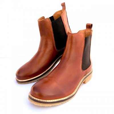 rosa negra chelsea boots kängor skinn brandy ljusbrun dam resår